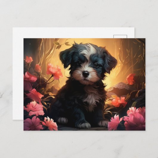 Postkarte Blumenduftende Hunde (Vorne/Hinten)