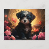 Postkarte Blumenduftende Hunde (Vorderseite)