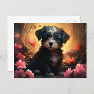Postkarte Blumenduftende Hunde
