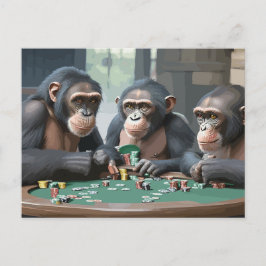Postkarte Chimpanzeen playing poker