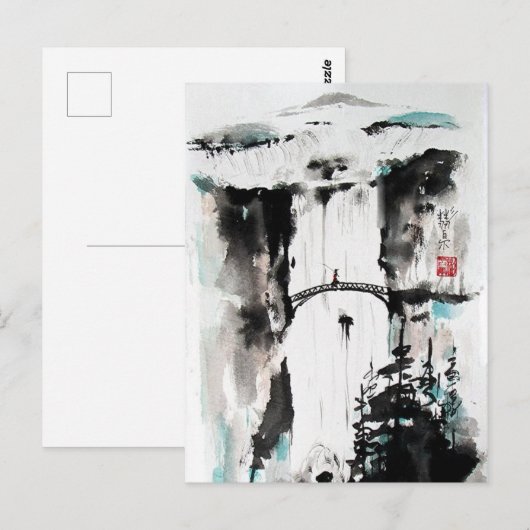 Postkarte Chinesischer Wasserfall (Vorne/Hinten)