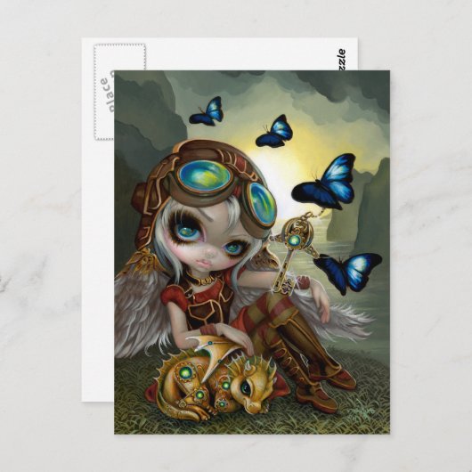 Postkarte "Clockwork Dragonling" (Vorne/Hinten)