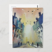 Postkarte "Colorful Town Watercolor" #1 (Vorne/Hinten)