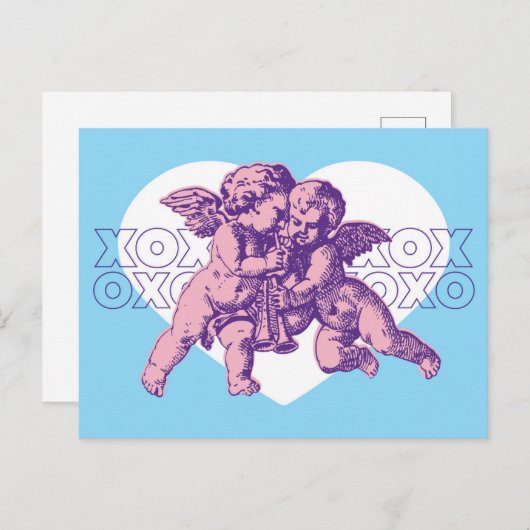 Postkarte Cupid Valentine, blau Lila (Vorne/Hinten)
