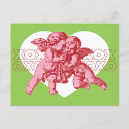 Postkarte. Cupid Valentine, Pink & Green. Feiertagspostkarte