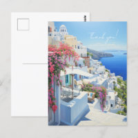 Postkarte "Danke" mit Blick auf Santorini