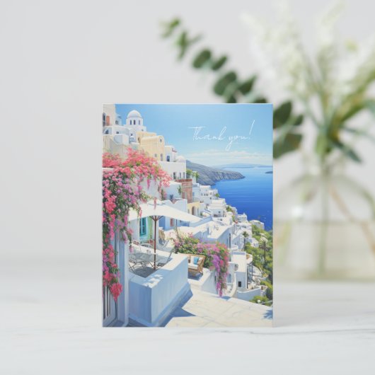 Postkarte "Danke" mit Blick auf Santorini (Stehend Vorderseite)