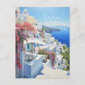 Postkarte "Danke" mit Blick auf Santorini (Vorderseite)
