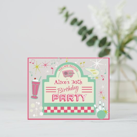 Postkarte der 1950er Party Einladung (Stehend Vorderseite)