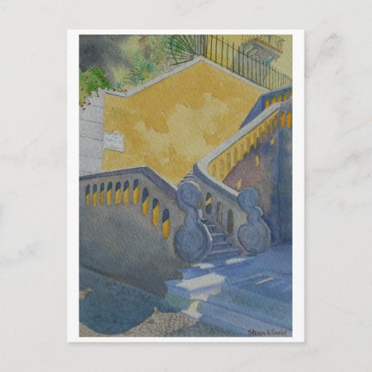Postkarte der Aquarellmalerei, Treppe von Cascais (Vorderseite)