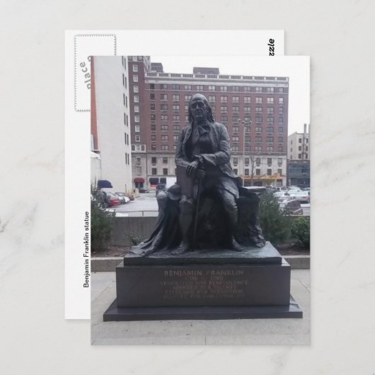 Postkarte der Benjamin-Franklin-Statue (Vorne/Hinten)