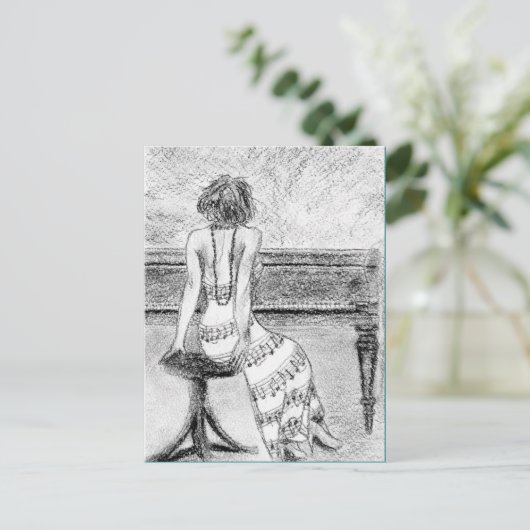 Postkarte der Frau am Klavier (Stehend Vorderseite)
