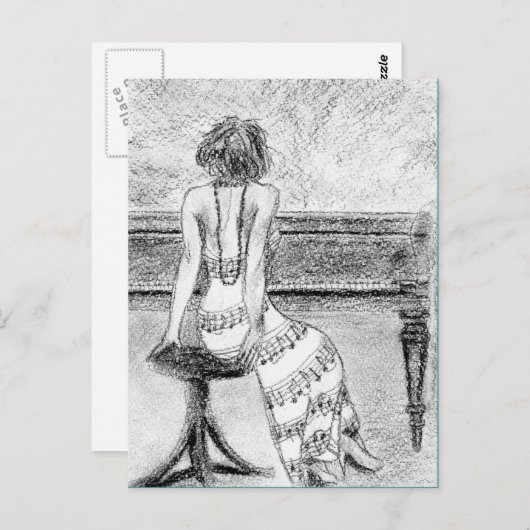 Postkarte der Frau am Klavier (Vorne/Hinten)