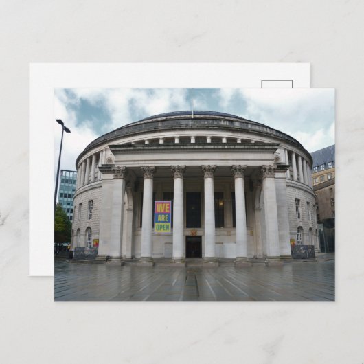 Postkarte der Manchester Central Library (Vorne/Hinten)