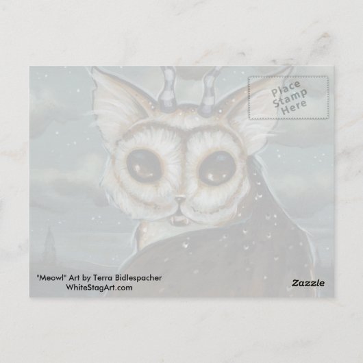 Postkarte der Meowl-Katze (Rückseite)