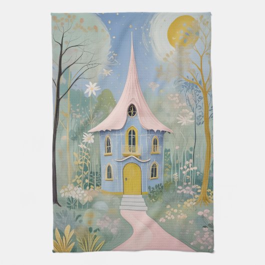 Postkarte der verzauberten Hütte Geschirrtuch (Vertikal)