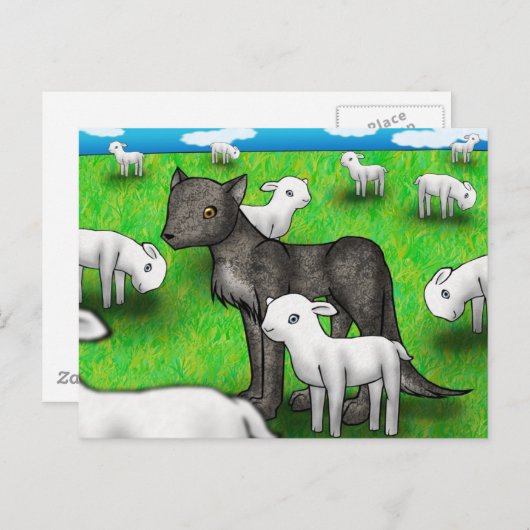Postkarte "Der Wolf und das Lamm" (Vorne/Hinten)