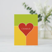 Postkarte des Herzmusters individuelle Name (Stehend Vorderseite)