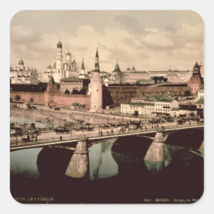Postkarte, die den Kreml, Moskau darstellt Quadratischer Aufkleber