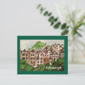 Postkarte Edinburgh (Häuser neben Schloss) grün (Stehend Vorderseite)