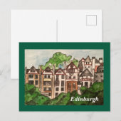 Postkarte Edinburgh (Häuser neben Schloss) grün (Vorne/Hinten)