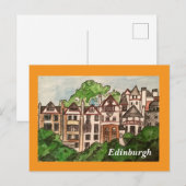 Postkarte Edinburgh (Häuser neben Schloss) orange (Vorne/Hinten)