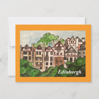 Postkarte Edinburgh (Häuser neben Schloss) orange