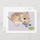 Postkarte einer gestrickten braunen Maus (Vorne/Hinten)