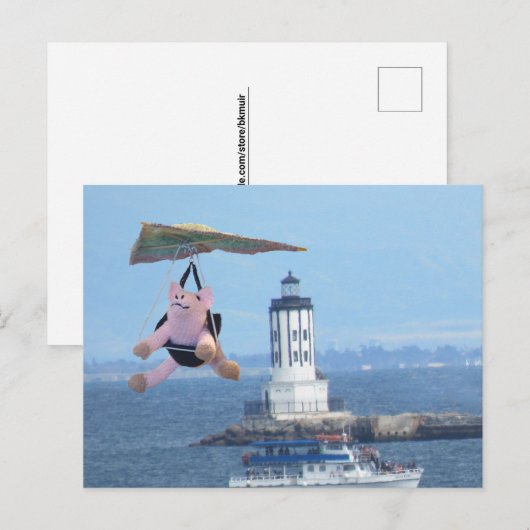 Postkarte - Fliegendes Schwein über dem LA-Hafenli (Vorne/Hinten)