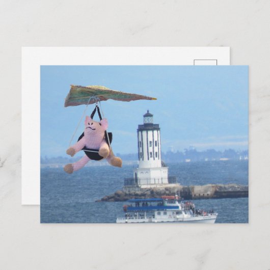 Postkarte - Flying Pig over LA Harbour Light (Vorne/Hinten)