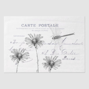 Postkarte Französische Blumen Libelle Decoupage Seidenpapier