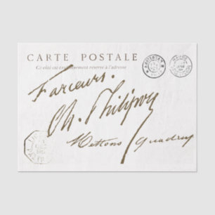 Postkarte französische Signatur Poststempel Vintag Seidenpapier