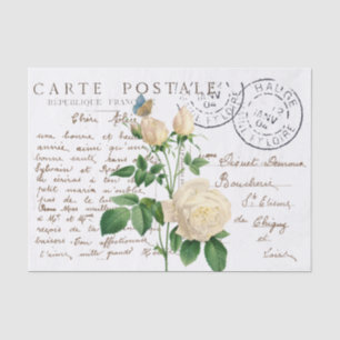 Postkarte Französisches Skript Rose Schmetterling Seidenpapier