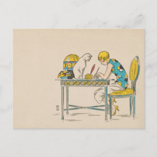 Postkarte - Frau und Katze - französischer Künstle