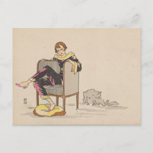 Postkarte - Frau und Katze - französischer Künstle