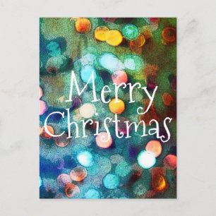 Postkarte Frohe Weihnachten Bokeh Blaue funkelnde 
