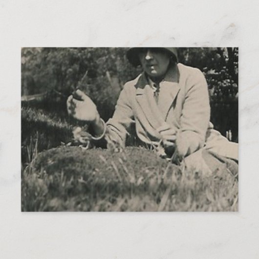 Postkarte für Dame und Vögel (Vorderseite)