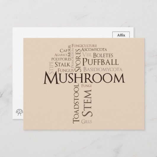 Postkarte für das Word-Pilz (brauner Text) (Vorne/Hinten)