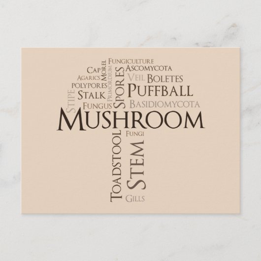Postkarte für das Word-Pilz (brauner Text) (Vorderseite)