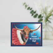 Postkarte für den Muttertag der Longhorn Kuh (Stehend Vorderseite)