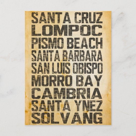 Postkarte für die kalifornische Hauptküste (Vorderseite)