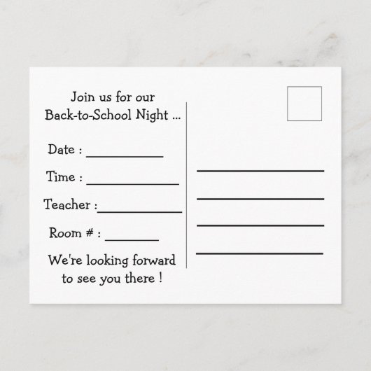 Postkarte für die Nacht von der Schule (Rückseite)