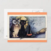 Postkarte für Eule und Schwarzes Katzen (Vorne/Hinten)