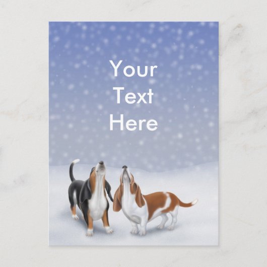Postkarte für individuell anpassbare Snow Bassets (Vorderseite)