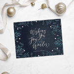 Postkarte für Joy and Wonder Business Holiday<br><div class="desc">Wir wünschen Ihnen Freude und Wonder Business Urlaub Postkarte. Winter Foliage Rand Illustration und moderne Skripttypografie. Passen Sie diese Postkarte mit Ihren Firmeninformationen und Begrüßungen an</div>