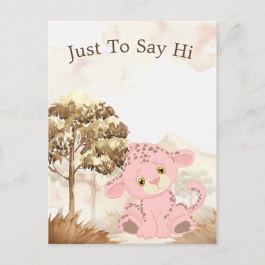 Postkarte für Kinder in rosa Leoparden (Vorderseite)