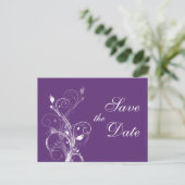 Postkarte für lila und weiße Blüten Save the Date (Stehend Vorderseite)