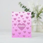 Postkarte für rosa Herzen (Stehend Vorderseite)