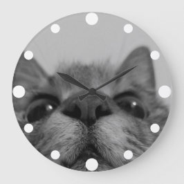 Postkarte für Schwarz/Weiß-Katze Große Wanduhr