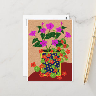 Postkarte für vier Uhr und Nasturtium